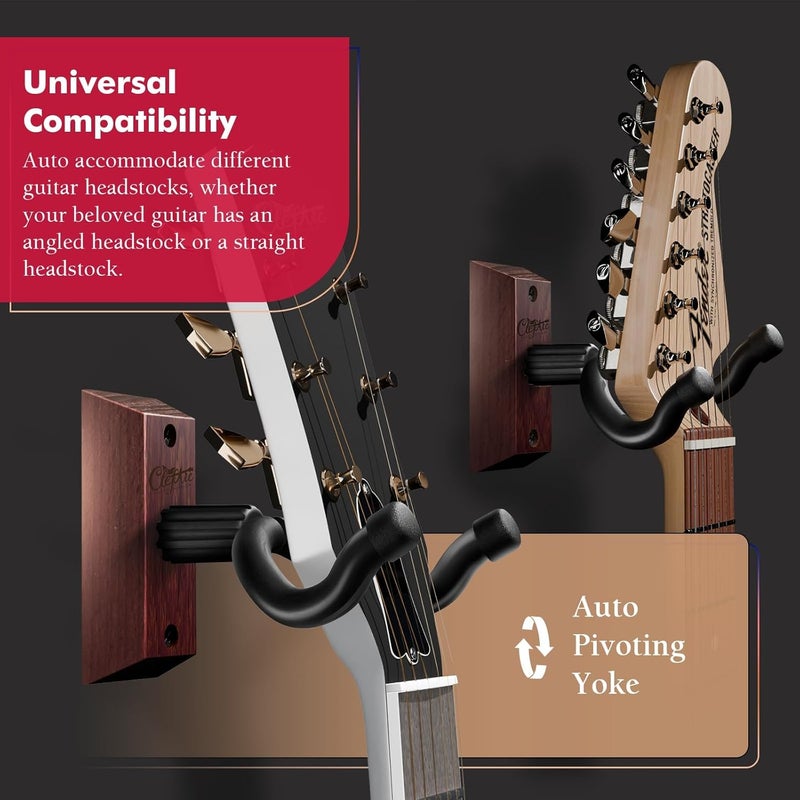 ClefArc Guitar Wall Mount Carbonized Red - 2 Pack U-Shape Wall Hangers, Guitar Picks, Pick Holder, Stand, Instrument Hanger, Gifts for Guitarists - Image 4